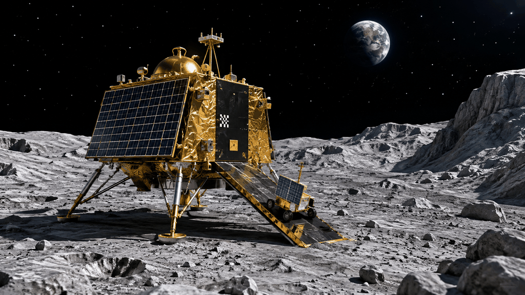 Chandrayaan-3 садится у южного полюса Луны